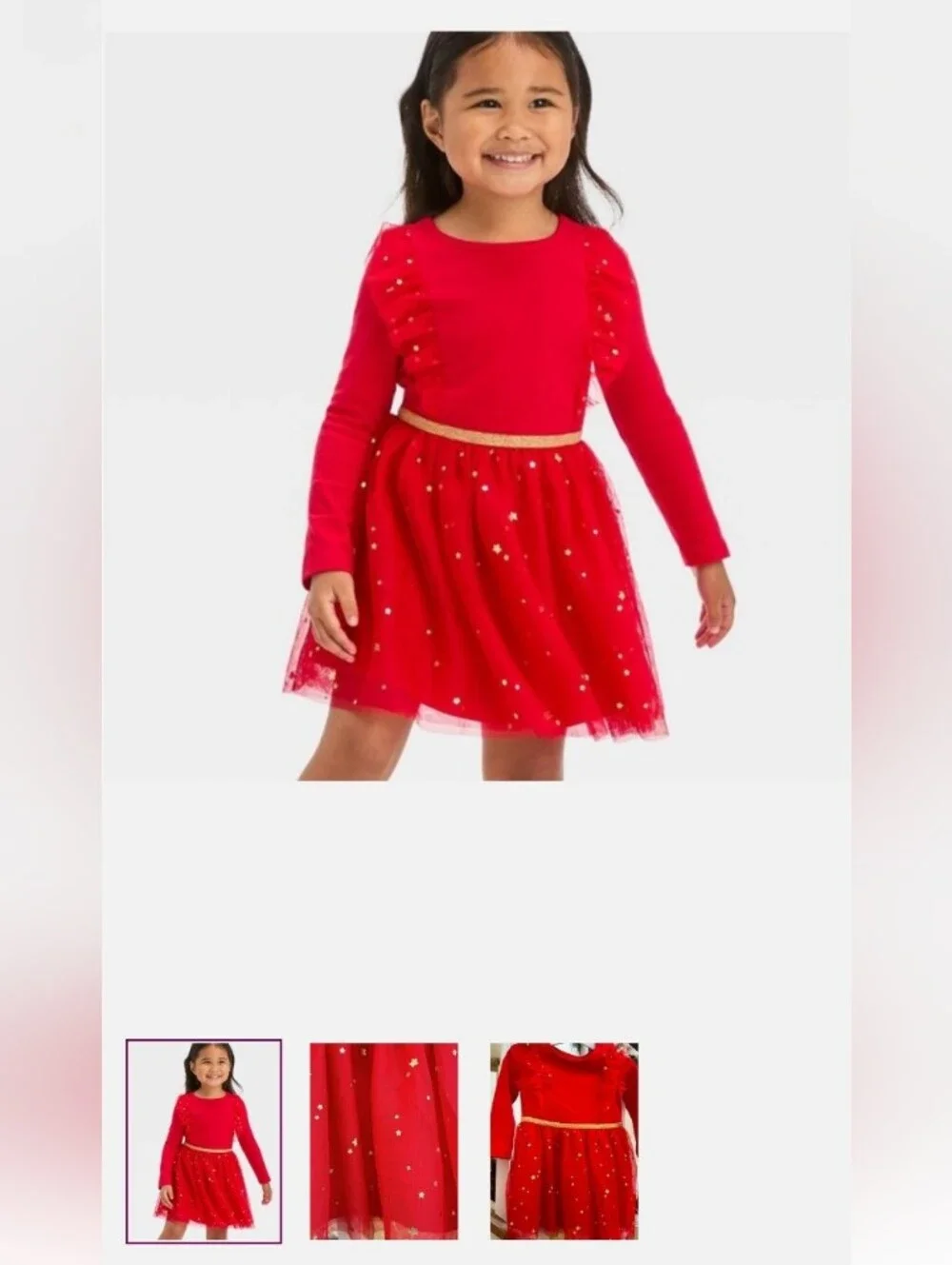 Cat & Jack Red Glitter Holiday Tulle Dress Size 3t Stars Girls Toddler